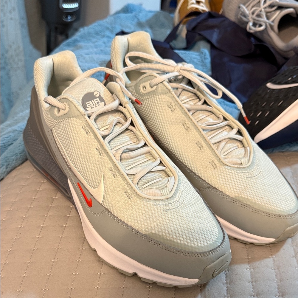 Nike Air Max Men's Sneakers in Pale Green, Gray and Orange Swoosh